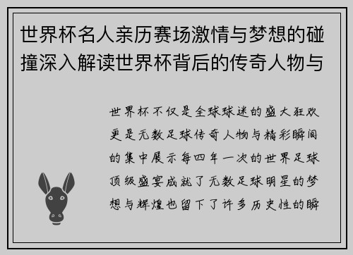 世界杯名人亲历赛场激情与梦想的碰撞深入解读世界杯背后的传奇人物与精彩瞬间
